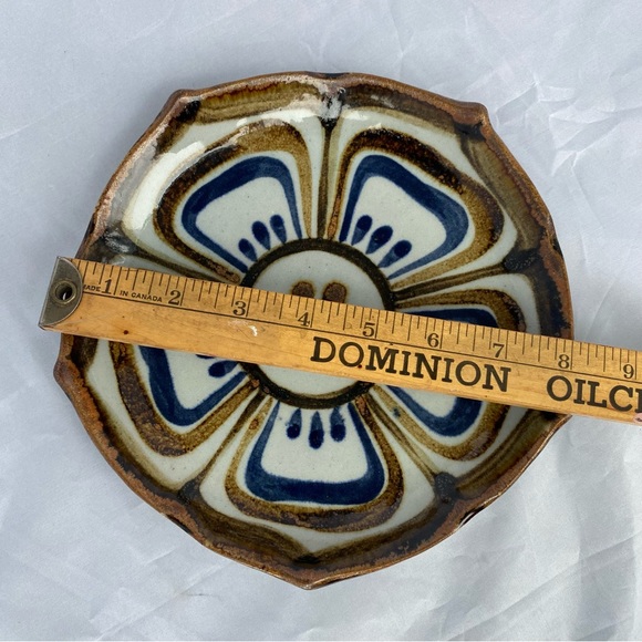Bread Plate El Palomar Ken Edwards Mexican Pottery Lotus Old Blue Brown 8” - Picture 5 of 5